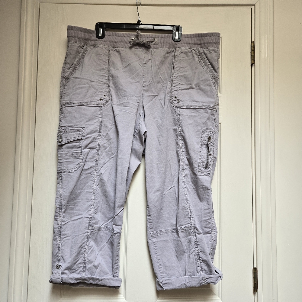 Westport Taupe Grey Cargo Capris Plus Size 2X